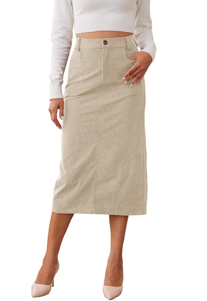 Amazon.com: HERBATOMIA Women's Pencil Skirt Corduroy Mid